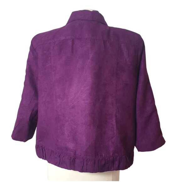 Christopher Banks Womens Suede Jacket XL Purple 3/4 Slv Ruffle Luxe Elegant - Picture 3 of 6
